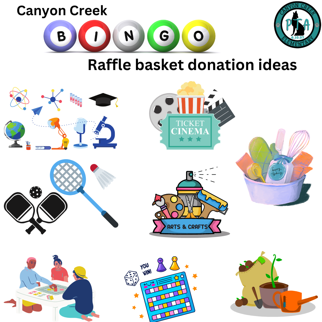 image with icons for possible gift ideas for Bingo prizes.
