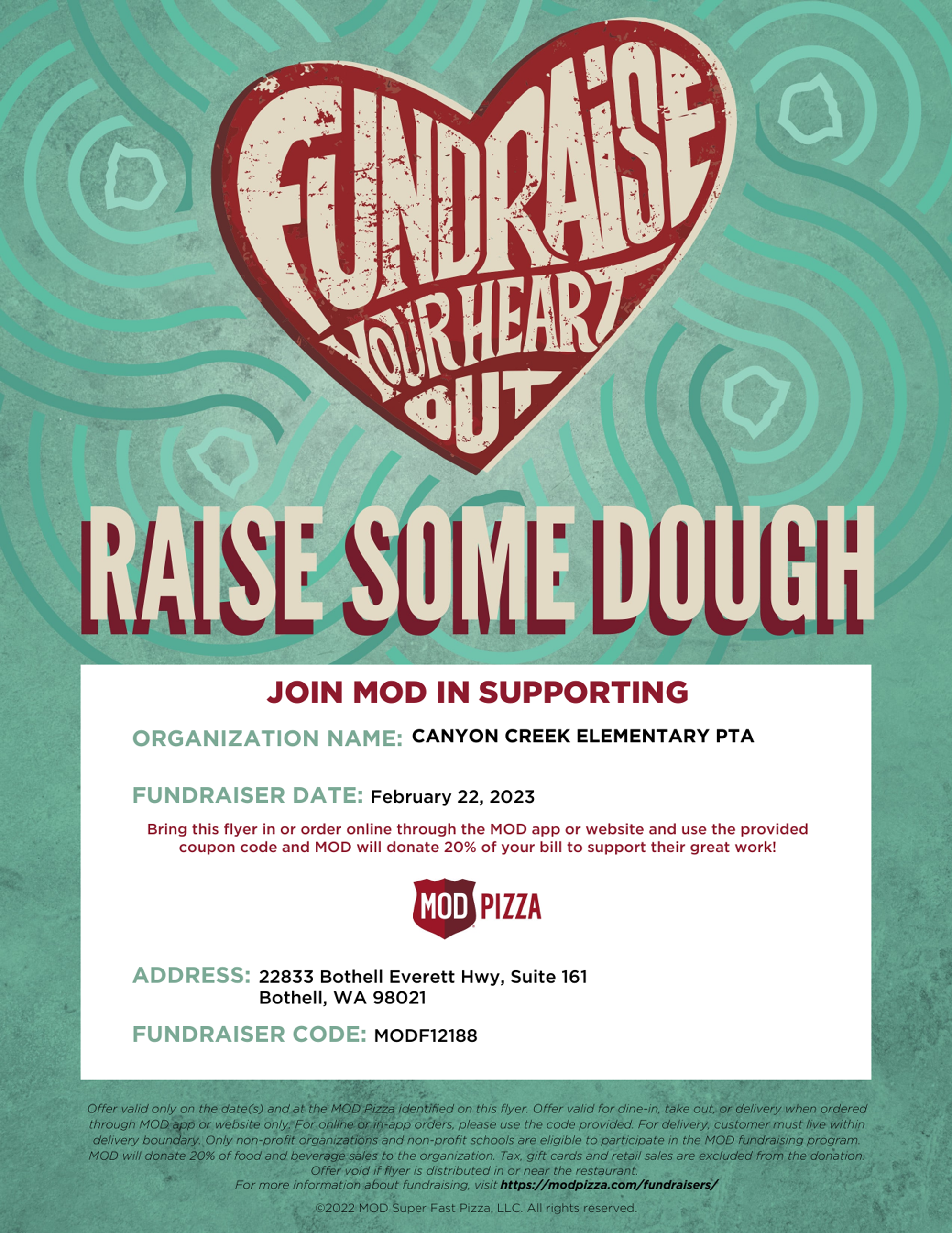 Flyer for Mod Pizza, all information also in the text of the article